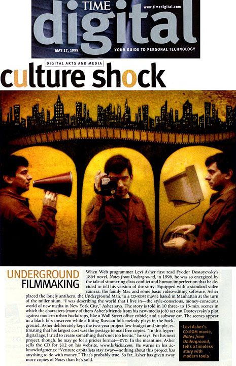 Levi Asher's Notes From Underground featured in Time Digital, 1999
