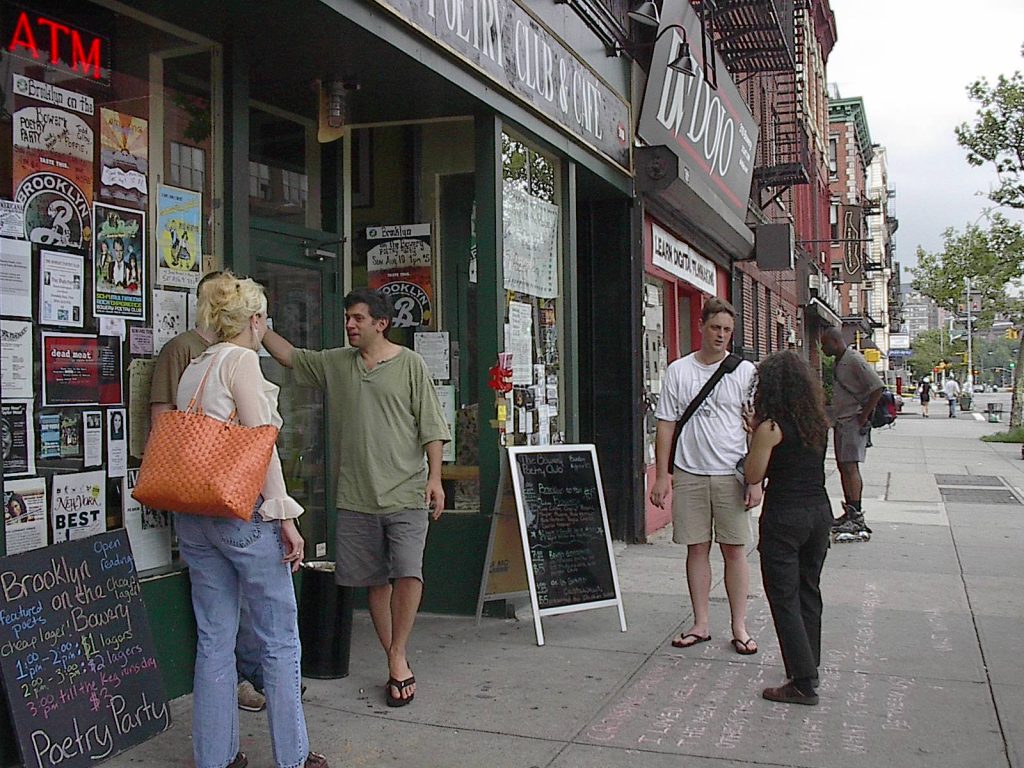 Outside the Bowery Poetry Club with Levi Asher, Judih Haggai and others, August 2003